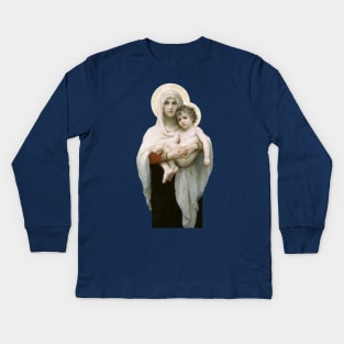 The Madonna of the Roses (Bouguereau) Transparent Background Desing Kids Long Sleeve T-Shirt